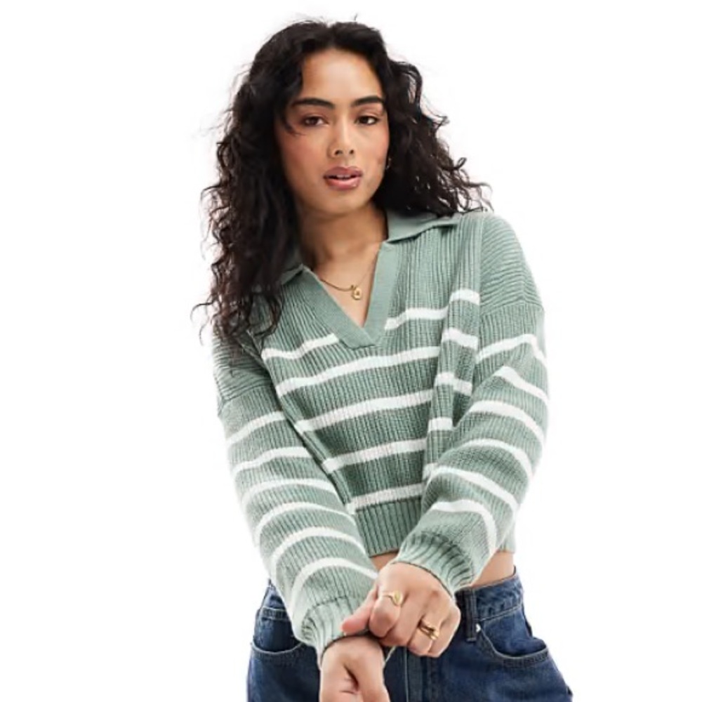 Hollister Long Sleeve Knitted Striped Polo Sweater